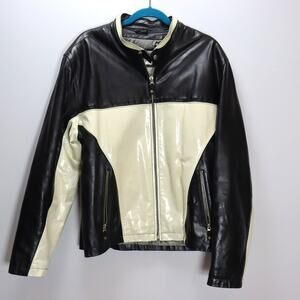 Vintage Wilsons Leather M. Julian Black & Cream Cafe Racer Moto Jacket Size L